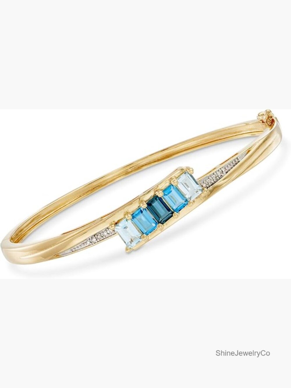 Blue Topaz Bangle Bracelet With Diamond Accents 18kt Gold Over Silver 8.5 In